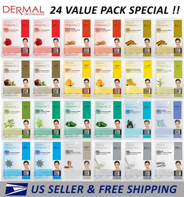 Dermal Korea Collagen Essence Full Face Facial Mask Sheet (24 Combo Pack) New  - Image 1 of 4