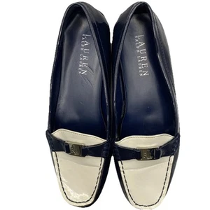 Lauren Ralph Lauren Loafers Womens 7.5 Navy White Patent Leather RL Logo - Picture 1 of 9