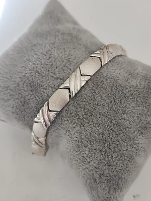 Vintage Perfect FAS 925 Brushed Sterling Silver X Tennis Bracelet Safety 7 1/4" - Image 1 of 4