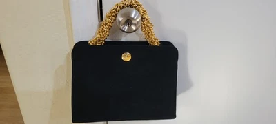 Cartera de gamuza negra para niños KORET Koretolope de colección años 50 mango trenzado dorado, 10"8"3" usada en excelente estado Foto 1 de 4