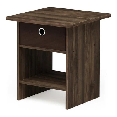 Furinno Dario Wood End Table Storage Shelf in Columbia Walnut/Dark Brown - Image 1 of 4