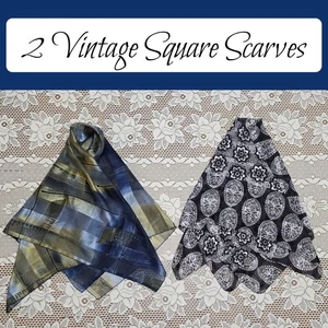 Conjunto de 2 bufandas cuadradas grandes boho vintage azul dorado negro blanco - Imagen 1 de 13