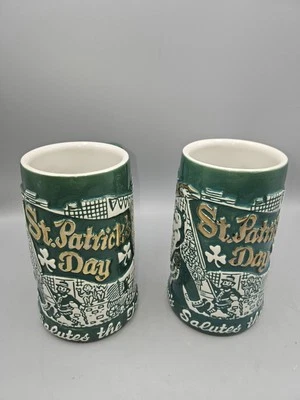 Taza verde Hamm's Beer Salutes The Irish St. Patricks Day 1974 Stein Ceramarte Foto 1 de 4