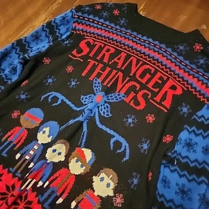 Stranger Things Men Sweater Large Blue Red Fair Isle Christmas Holiday Netflix - Picture 1 of 7
