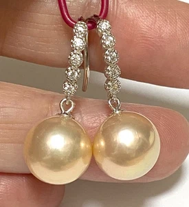 Exquisite 10.6mm Natural Peach-Rose-Pink Round Edison Cultured Pearl Earrings - Picture 1 of 9