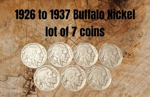 Lote de 7 monedas Buffalo Nickel de 1926 a 1937 - Imagen 1 de 4