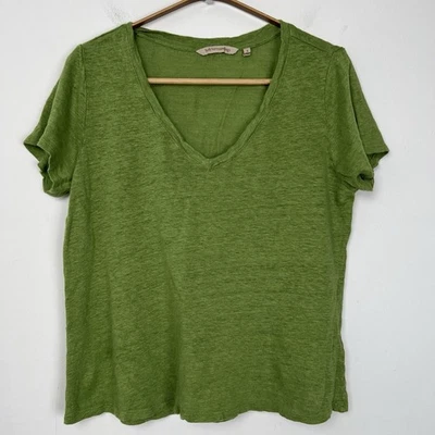 Топ мягкое окружение женский размер маленький 100% лен короткий рукав зеленая футболка - Изображение 1 из 4