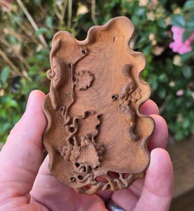 Chinese Antique Carved Boxwood or Sandalwood Scholars brush washer c19th SUPERB - Picture 1 of 24