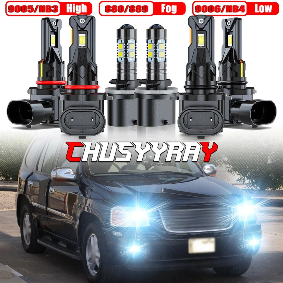 For GMC Envoy Sport Utility 4.2L 2002-2009 LED Headlight High Low Fog Lamp Bulbs - Image 1 of 4