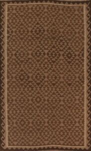 Geometric Reversible Kilim Brown Flat-woven Rug 6x10 Wool Pakistani Carpet