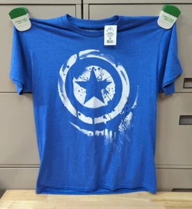 012525 Marvel Captain America Shirt Kids XL Blue Shield Logo Official - Picture 1 of 5