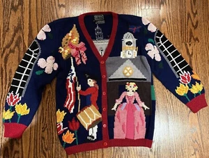 RARE VINTAGE Berek HandKnit Cardigan American History Vintage Sz M 100% Cotton - Picture 1 of 14