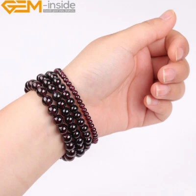 Handmade Natural Gemstone Dark Red Garnet Beaded Healing Reiki Stretchy Bracelet - Image 1 of 4