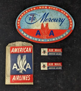 Vintage American Airlines Travel Decal Luggage Stickers Mercury LA to NY - Picture 1 of 6