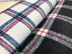 MOHAIR Wool blend Check Tartan suiting dress fabric 60" wide black white - Picture 1 of 14