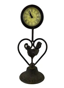 Clock Pedestal Heart Bird Vintage Desk Antique Rare Working Quartz Battery Heavy - Picture 1 of 22