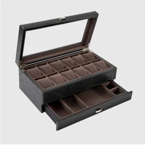  TAWBURY  Bayswater   NEW  12 Slot Watch Box with Drawer - Black - Picture 1 of 8