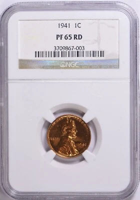 1941 Lincoln Cent NGC PF65 RED Brilliant RD PR65 - Image 1 of 2