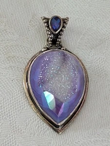 SAJEN 925 Sterling Silver Druzy Quartz Gemstone Teardrop Pendant 21.5 grams - Picture 1 of 2
