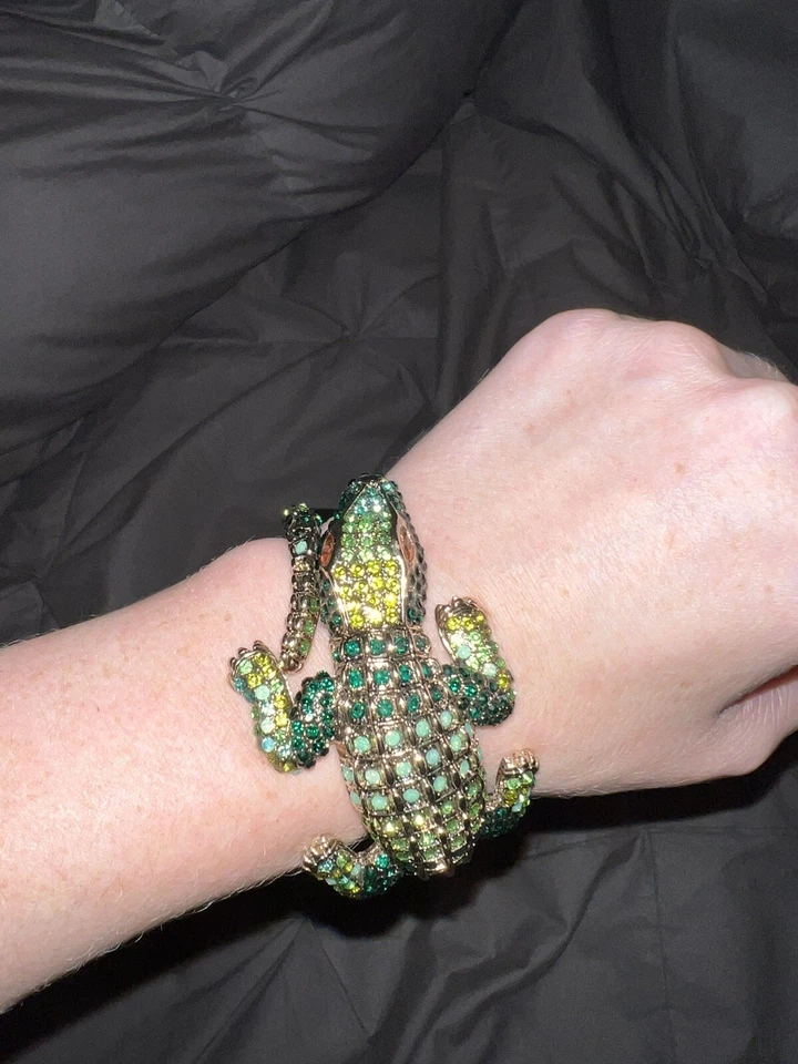 Betsey Johnson Goldtone Calypso Alligator Hinged Cuff Statement Bracelet BHR
