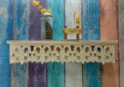 Wood Carving Wall Shelf Handmade Wall Bracket Wood White Antique Shelf Antique - Image 1 of 4