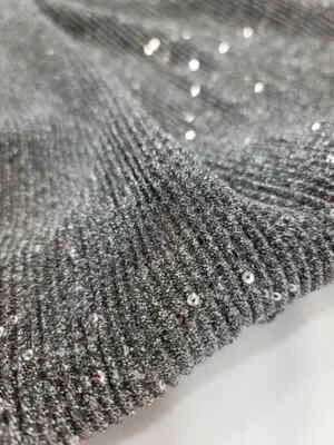 Fabric By The Yard Gray Bridal Embroidery Sequin On Stretch Pleated Fashion  - Image 1 of 4