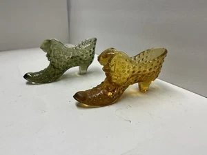 Fenton Boots With Cat- Slipper- Shoe- Art Glass-Hobnail- Lot Of 2 Vintage - Picture 1 of 5