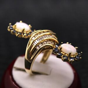10K Yellow Gold Cocktail Ring with Diamond, Opal, and Sapphire