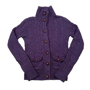 Ralph Lauren Rugby Cardigan Youth Boys XS Purple Cable Knit Wool Cashmere Blend - Picture 1 of 11