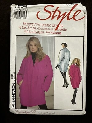 Style 1934 Sewing Pattern Oversized Coat Jacket Dolman Sleeves Sizes 8-20 UNCUT - Image 1 of 2