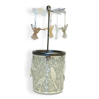 Spinning Hummingbird Candle Holder - Silver Birds Spin Around #9506 - Image 1 of 4