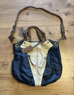 orYANY Victoria Dove Colorblock Handbag Tote Navy Blue Gray Beige Leather BOHO - Image 1 of 4