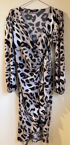 N101. STAR by Julien Macdonald Size 12 Pink Beige Black Print Wrap Dress - Picture 1 of 11