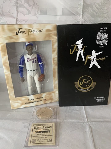 Just Figures Hank Aaron Atlanta Braves 1974 Fielding Pose Game Used Bat Sawdust Cover