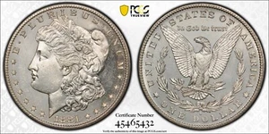 1881-S Morgan Silver $1 Dollar, PCGS MS63 Gold Shield w TrueView - MIRROR FIELDS - Picture 1 of 5