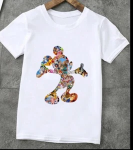 Disney t shirt in white with Mickey pattern, filled with Disney patterning. 3-4 - Picture 1 of 8