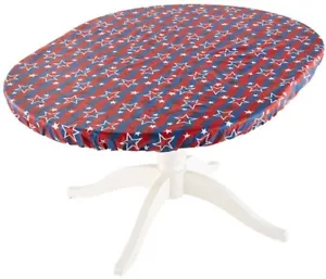 Vinyl Flanell Rückseite maßgeschneiderte Passform Tischdecke, 54x76" oval, PATRIOTISCHE STERNE & STREIFEN, LK - Bild 1 von 6