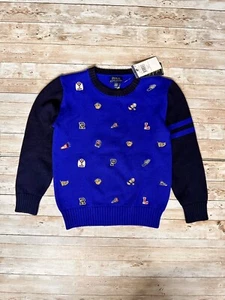 Polo Ralph Lauren Sweater Boys Sz 7 Blue Bear P-Wing Dog Cricket Embroidered NWT - Picture 1 of 10