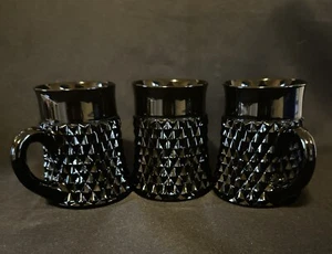 Set Of 3 Indiana Tiara Cameo Black Diamond Glass Mugs - Picture 1 of 5