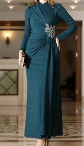 Blau/grünes Langarmkleid Gr. 12-14 ausgefallenes Kleid zum Ausgehen - Bild 1 von 8