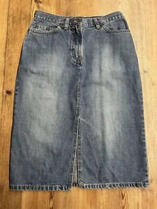 WAREHOUSE Denim Skirt Blue Front Slit Length 26” Waist 28” UK 10 - Picture 1 of 10
