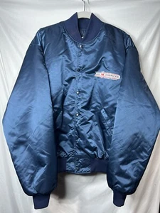 Vintage Birdie Satin Bomber Jacket Men Sz XL Navy Blue Snap Quilted Lined USA - Picture 1 of 13