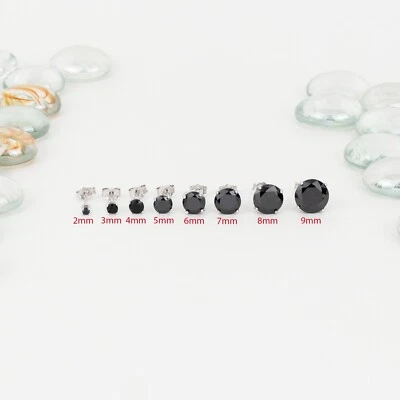 Aretes negros, plata de ley 925, tachuelas negras, tachuelas de forma redonda Foto 1 de 4