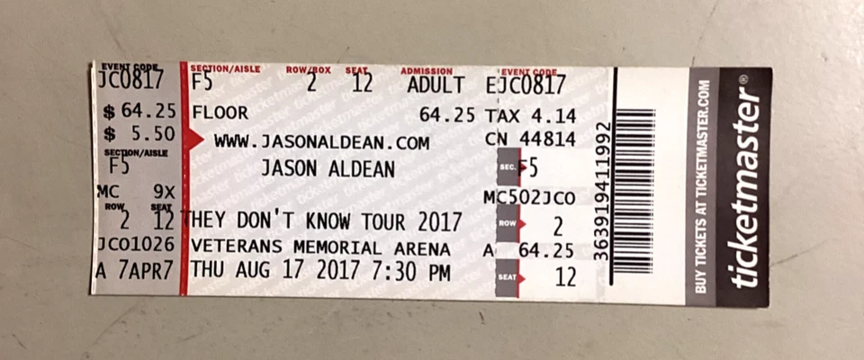 JASON ALDEAN - 8/17/2017 - Veterans Memorial Arena - Jacksonville, FL - Image 1 of 2