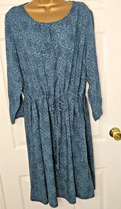 Joules Women's Blue Midi Dress Size 18 Long Sleeve, Pockets Drawstring Waist - Picture 1 of 5