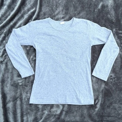 vtg 90s Made in USA Comfy Plain Gray Combed Cotton Long Sleeve Tee Shirt KIDS - Image 1 of 4