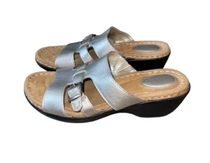 Croft & Barrow Silver metallic slides High Sandals cushioned footbed size 8 Med - Picture 1 of 9