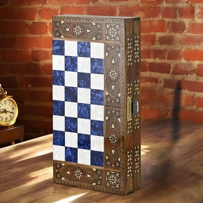 Backgammon Set Handarbeit 20" Luxus Massivholz Intarsien Brett 🎁 Weihnachtsgeschenk - Bild 1 von 4