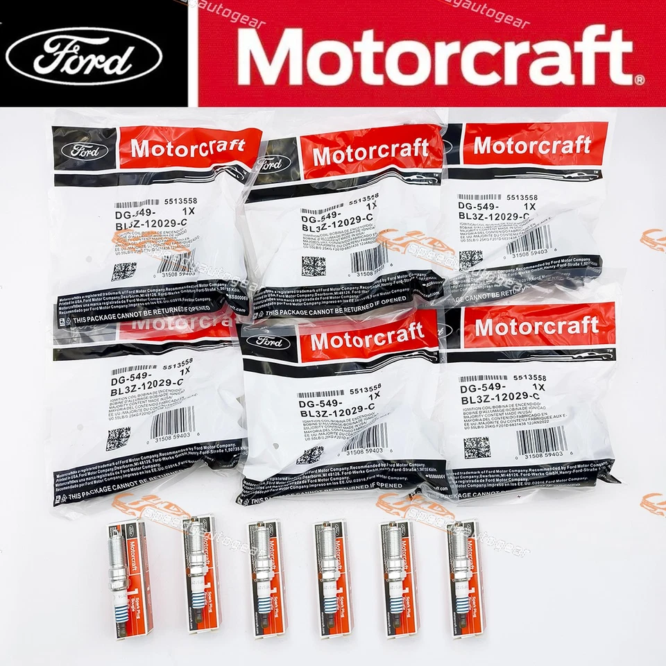 6PCS GENUINE DG549 Ignition Coil SP580 Spark Plug For Motorcraft Ford F150 3.5L Foto 1 de 4