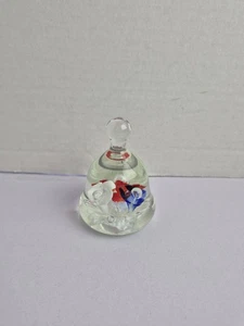 Joe St Clair Kunst Glas Glockenförmiger Briefbeschwerer rot weiß blau Blumen Blasen - Bild 1 von 13